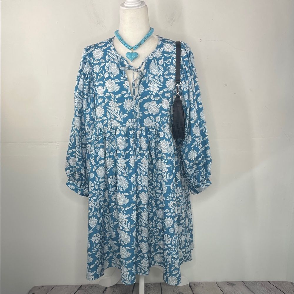 Gossip Fashion Floral Blue Boho Mini Cottagecore Dress size Large\XL